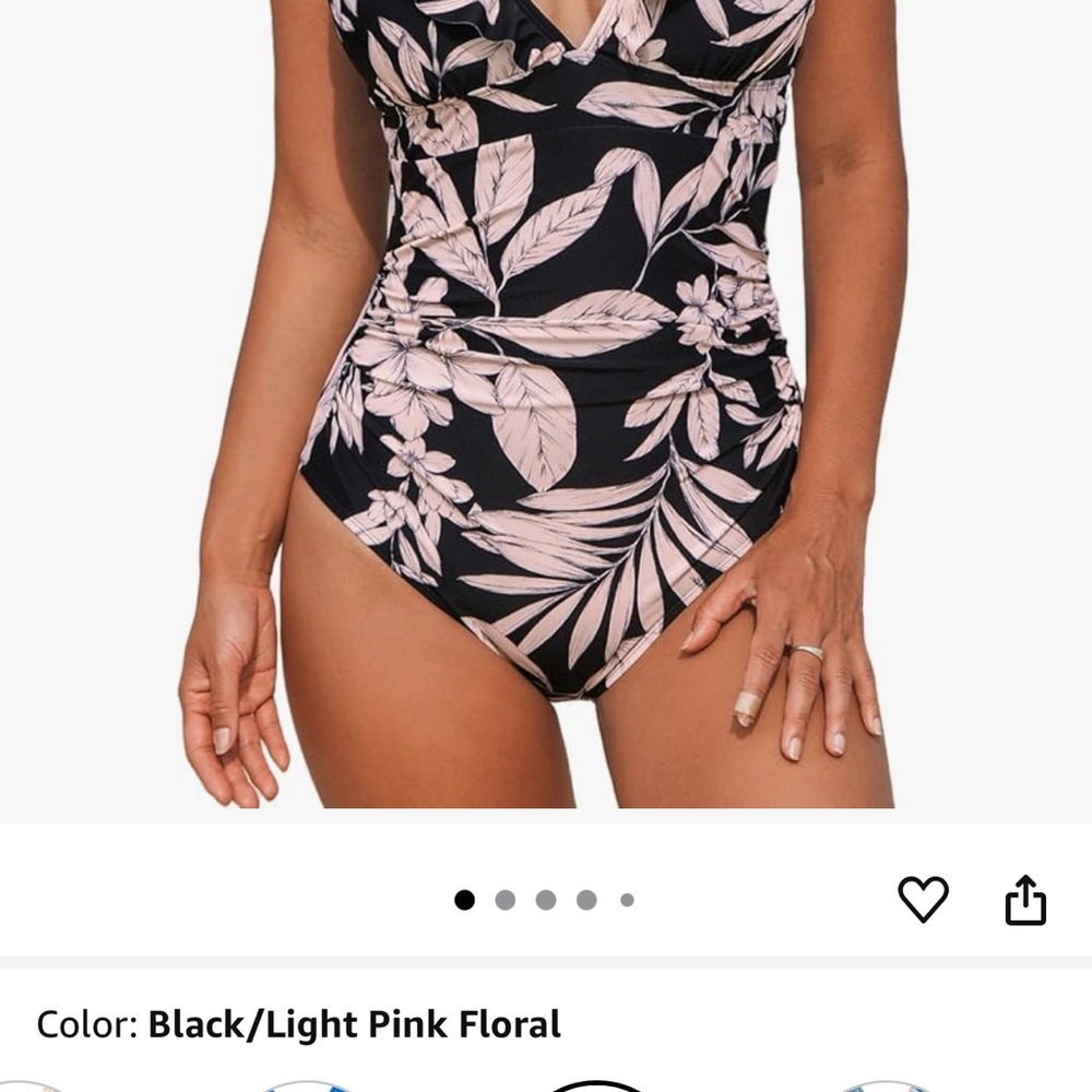 Cupshe Black and Light Pink Floral Bikini
